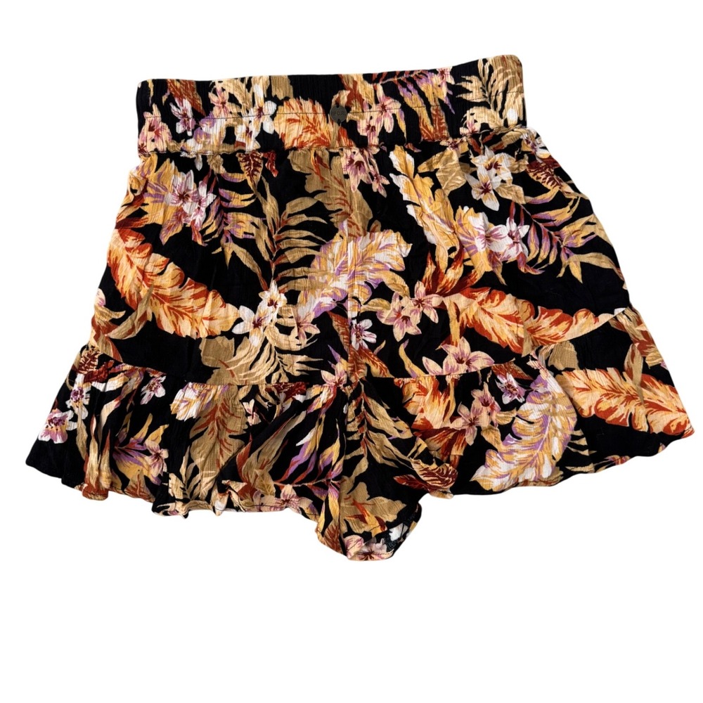 Rip Curl Black Floral Print Shorts Womens Size S Elastic Waist Beach Casual - Picture 3 of 6